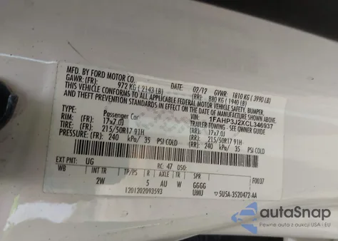 2012 Ford Focus Titanium z USA, uszkodzony, nr VIN 1FAHP3J2XCL346937